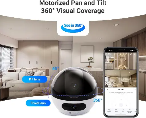 كاميرا مراقبة داخلية EZVIZ C7 بعدستين بدقة 4 ميجابكسل تعمل بالواي فاي مع تغطية 360 درجة