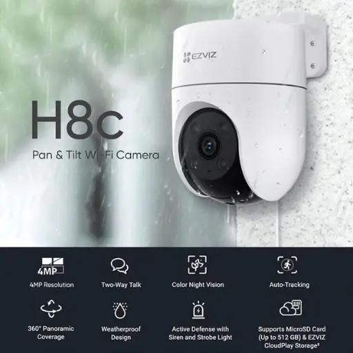 كاميرا خارجية EZVIZ H8c بدقة 4 ميجابكسل تعمل بالواي فاي مع حركة أفقية وعمودية (Pan & Tilt)
