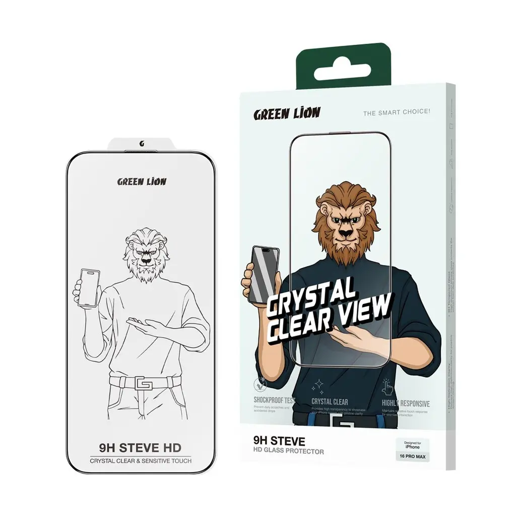 Green Lion 9H Steve HD Glass Protector - Black Edge-Clear.webp