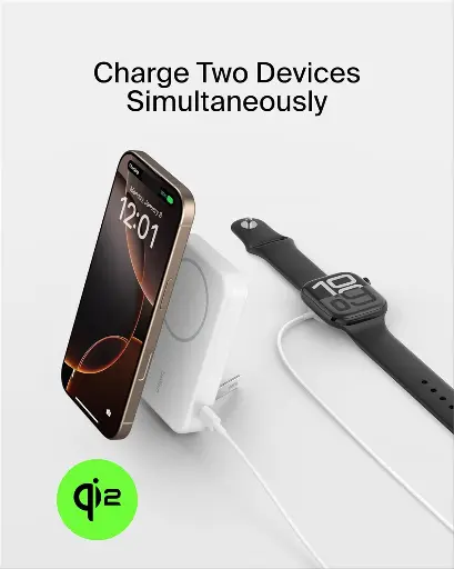 باور بانك لاسلكي مغناطيسي بلكين BoostCharge Qi2 بقدرة 15 واط وسعة 8,000 مللي أمبير