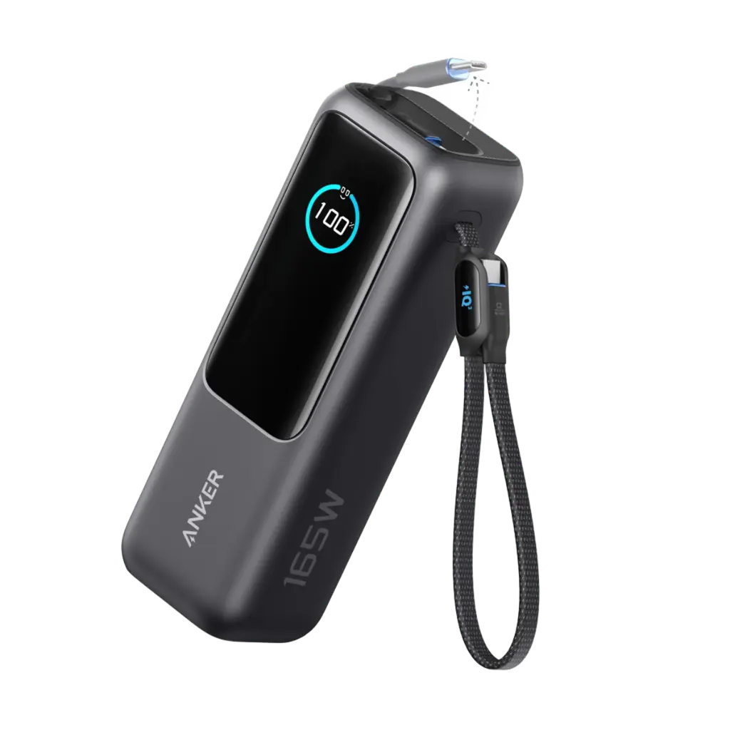 باور بانك أنكر 25,000 ملّي أمبير 165 واط مع كابل USB-C مدمج وقابل للسحب