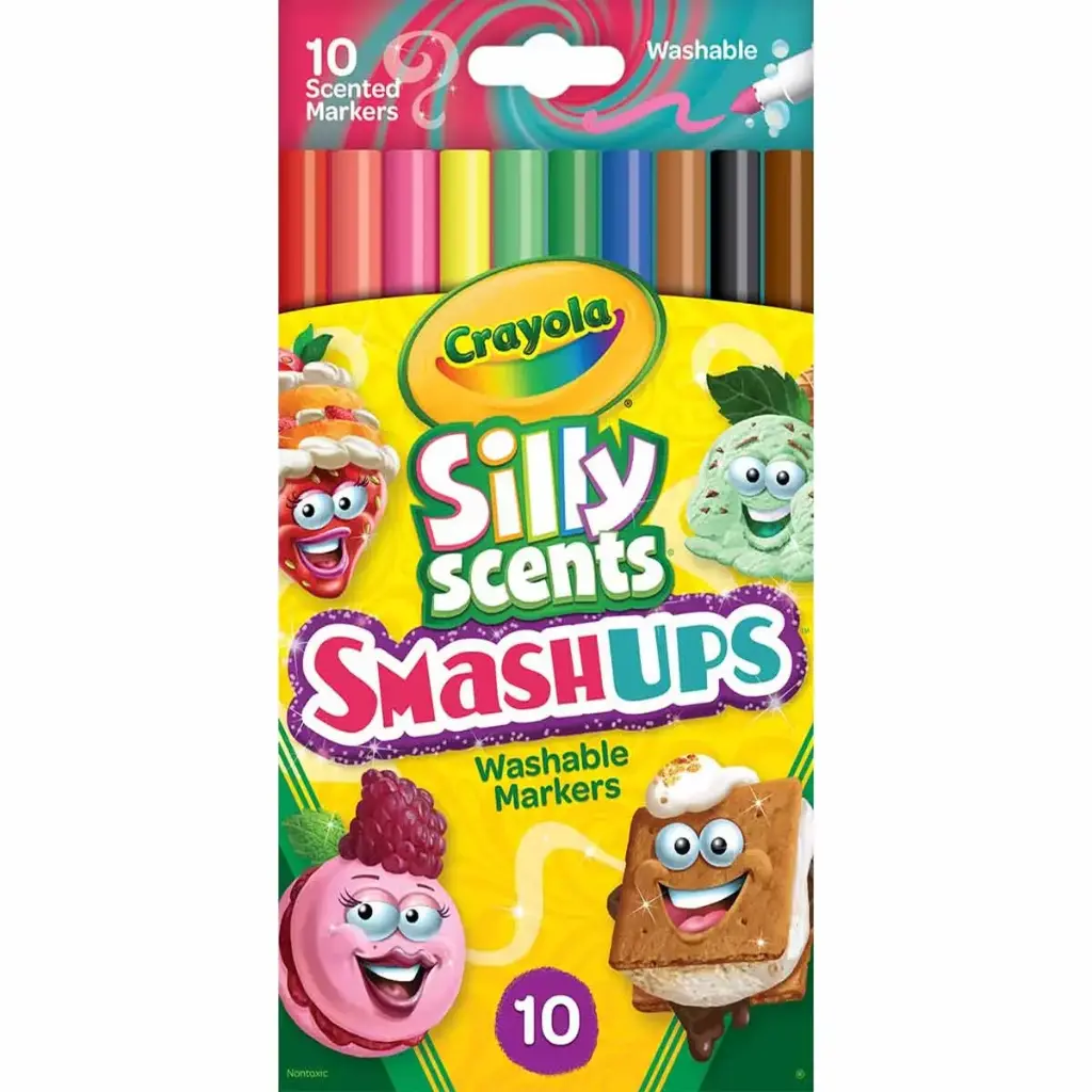 Crayola – 10 أقلام تلوين عطرية قابلة للغسل، رفيعة الخط