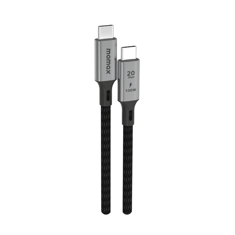 كابل "موماكس إيليت" بمنفذ USB-C وقدرة 100 واط (USB-C 3.2 Gen2x2) وبسرعة 20 جيجابت في الثانية (1 متر) - لون أسود