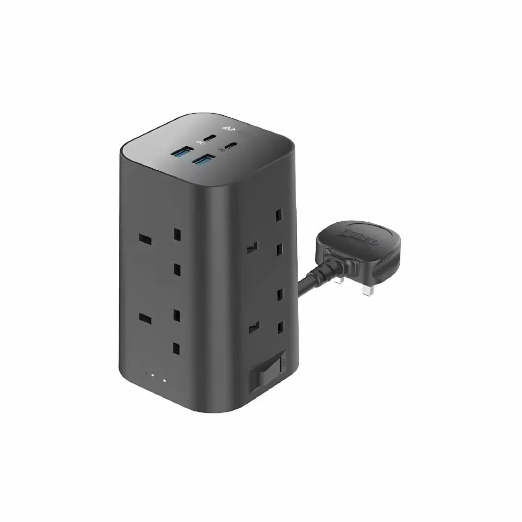 موصل طاقة "أنكر" (Anker Power Strip) بتصميم 12 في 1، بقدرة 20 واط، يضم 8 منافذ AC و4 منافذ USB - بلون أسود