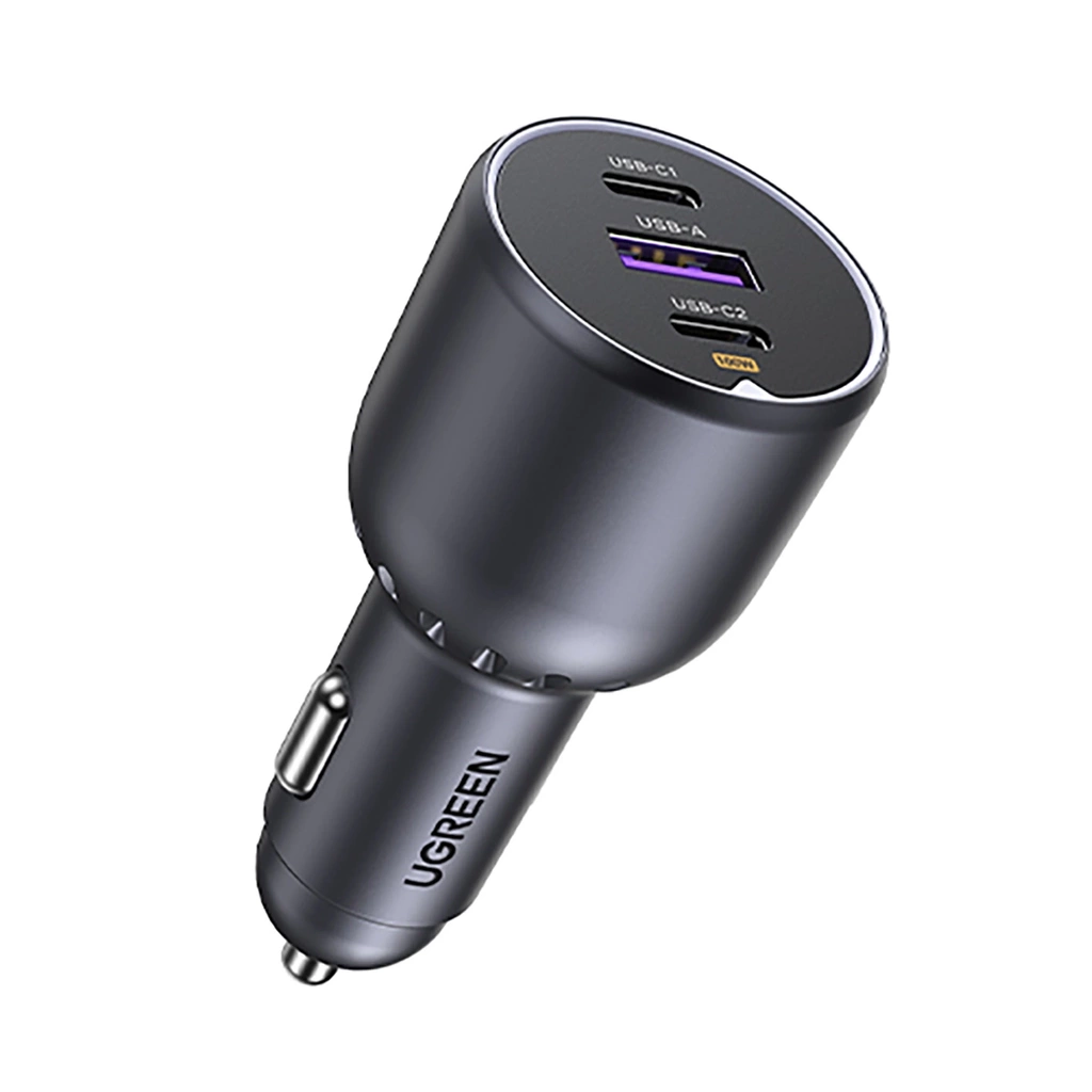 يوغرين (UGREEN EC705) شاحن سيارة سريع بقدرة 130 واط مزود بـ 3 منافذ، 2x "يو إس بي - سي" + 1x "يو إس بي - أي" - رمادي فلكي