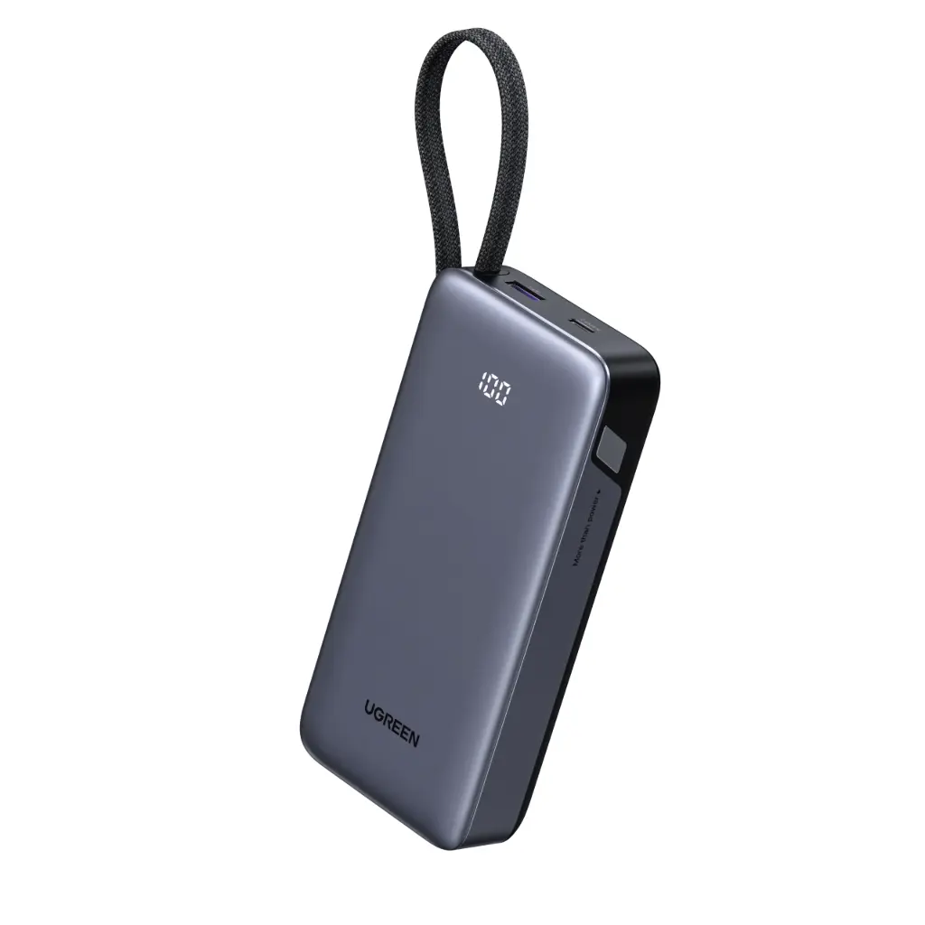 UGREEN 20000mAh 45W Power Bank with Built-in USB-C Cable - Gray