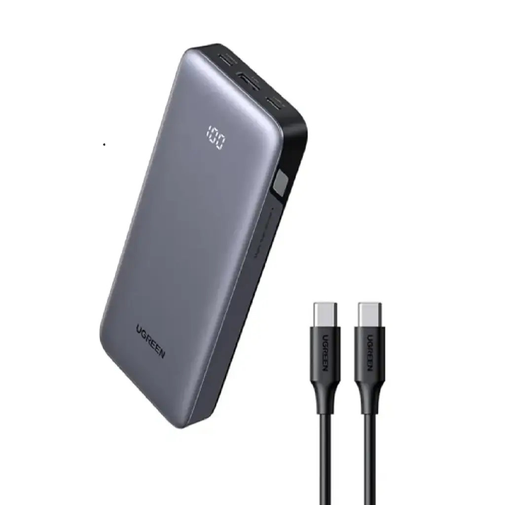 يوغرين (UGREEN Nexode) بنك طاقة (Power Bank) بسعة 20000 مللي أمبير وقوة 30 واط، مزود بمنفذين "يو إس بي - سي" ومنفذ "يو إس بي - أي" - رمادي