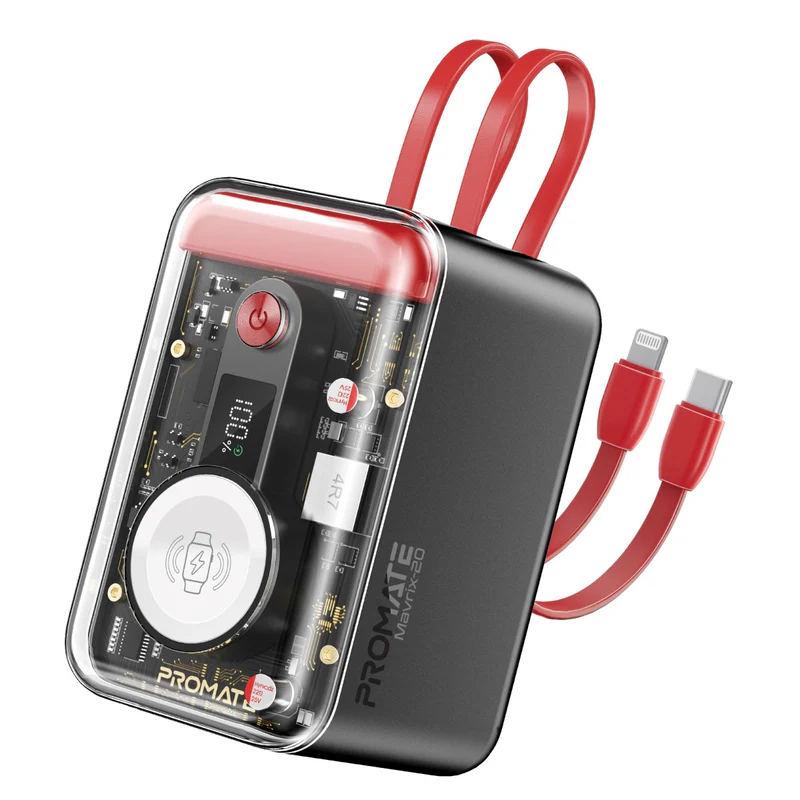بروميت (Mavrix-20) بنك طاقة (Power Bank) 5 في 1 بسعة 20000 مللي أمبير وقوة 65 واط - أحمر