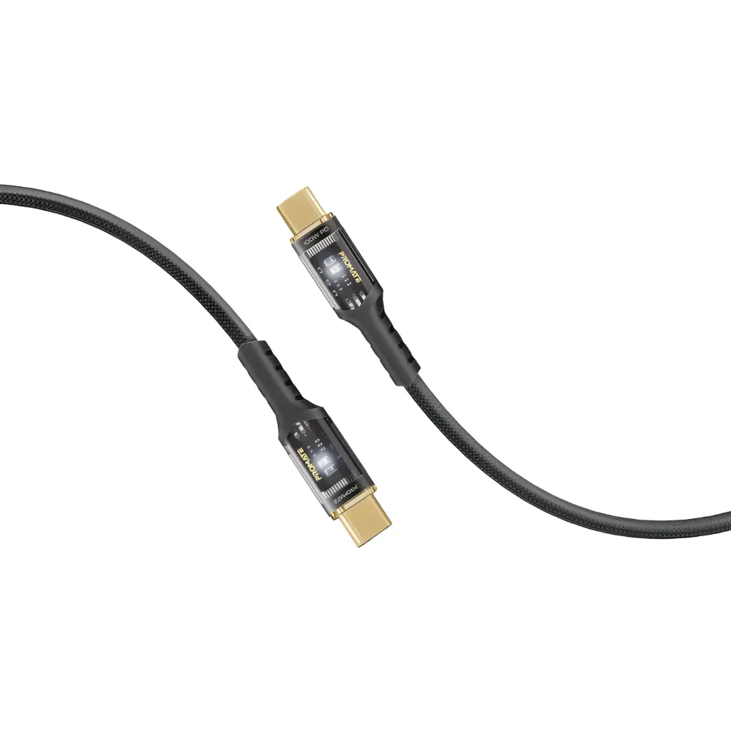 Promate LucidLine-CC200 100W USB-C Cable 2m with LED - Black