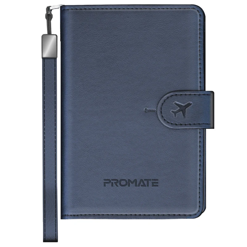 Promate PassMate Smart Leather Passport Holder with RFID & Apple Find My - Blue
