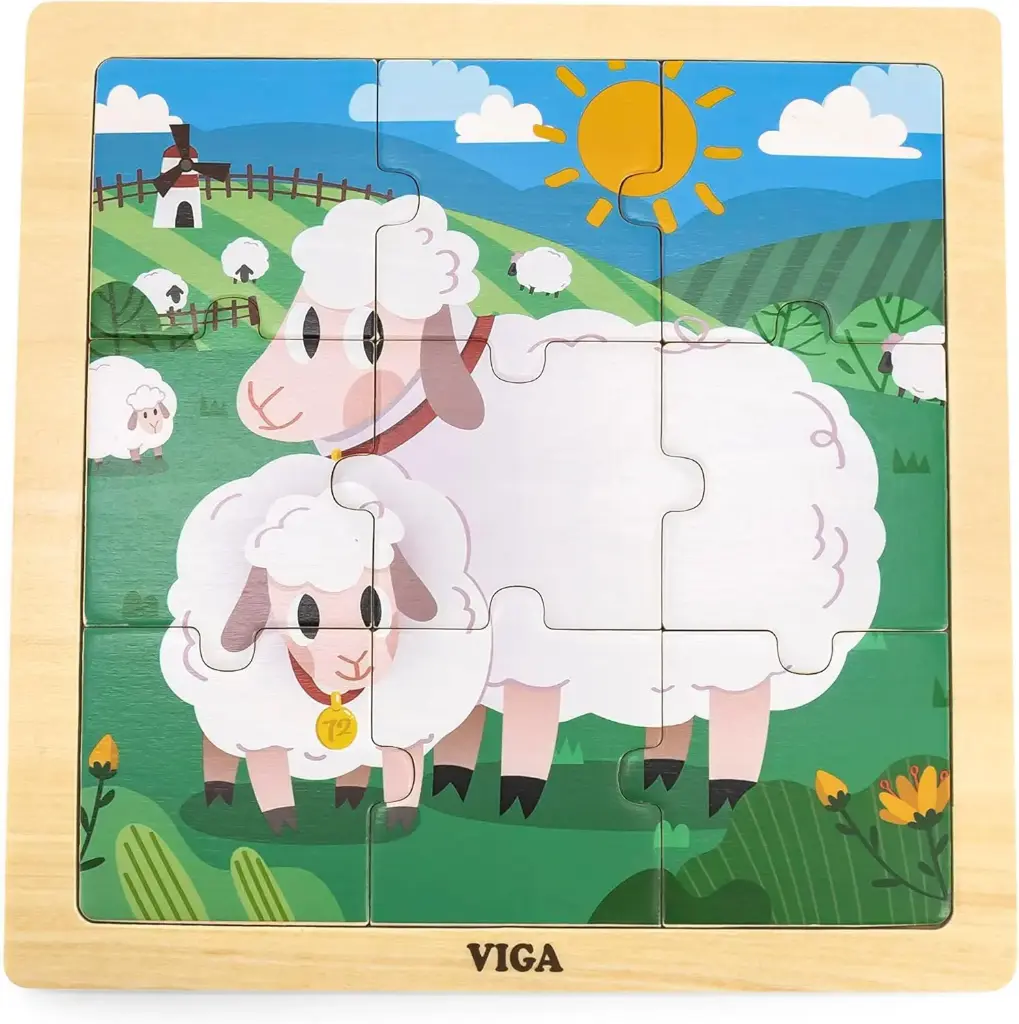 Viga Wooden 9-Piece-Puzzle - Sheep
