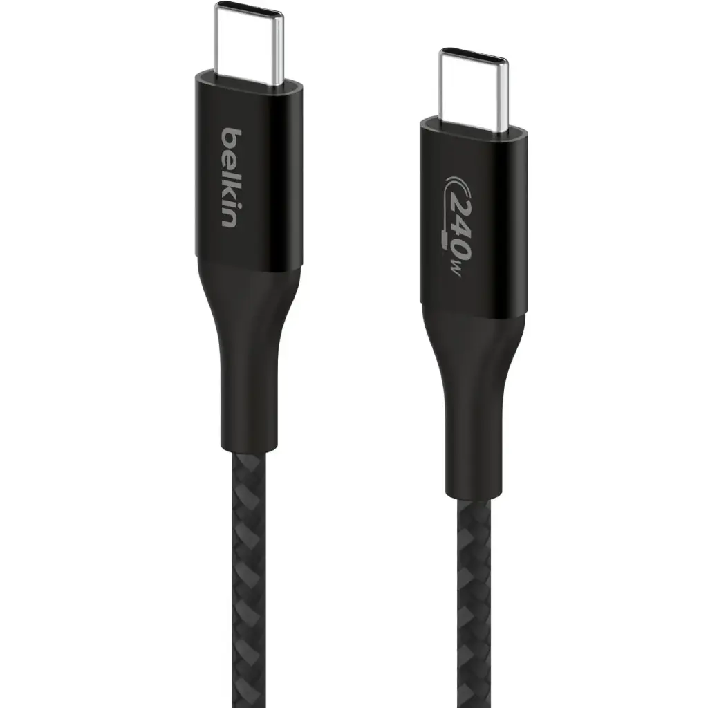بيلكين (Belkin) كابل بوست تشارج (BoostCharge) من USB-C إلى USB-C مضفر، يدعم شحن سريع بقدرة 240 واط PD، وجهد 48 فولت/5 أمبير، بطول 1 متر - لون أسود