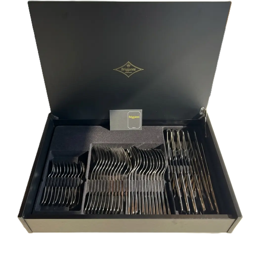 Brignani Spring Gold / Stainless Steel 48-Piece 18/10 Cutlery Set with Wooden Case
