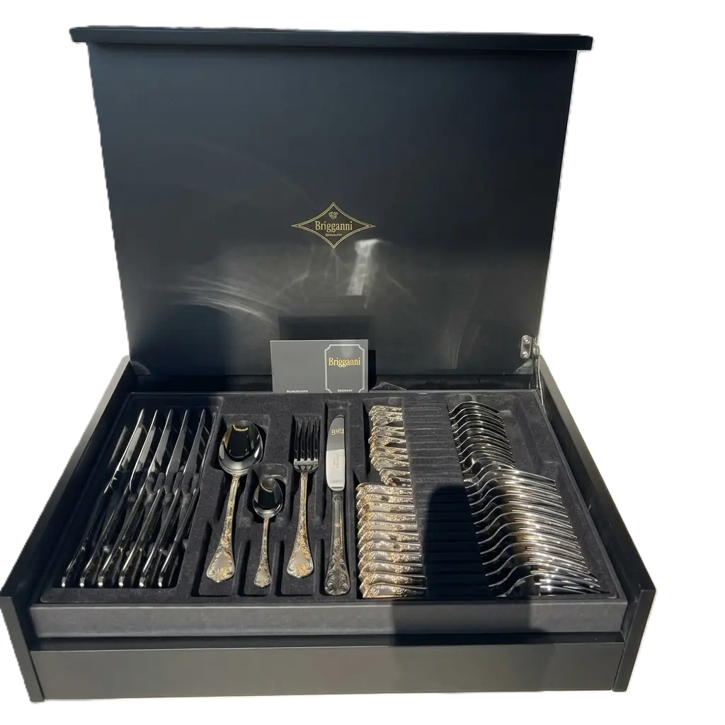 Brignani Spring Gold / Stainless Steel 75-Piece 18/10 Cutlery Set with Wooden Case