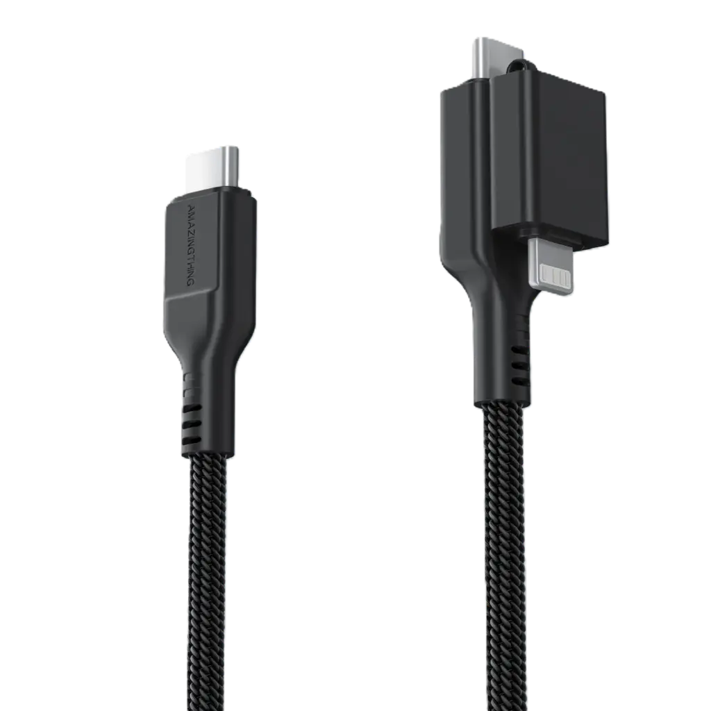 AmazingThing Thunder Pro I7X 2-In-1 USB-C + Lightning To USB-C 3A 60W 1.2m Cable - Black