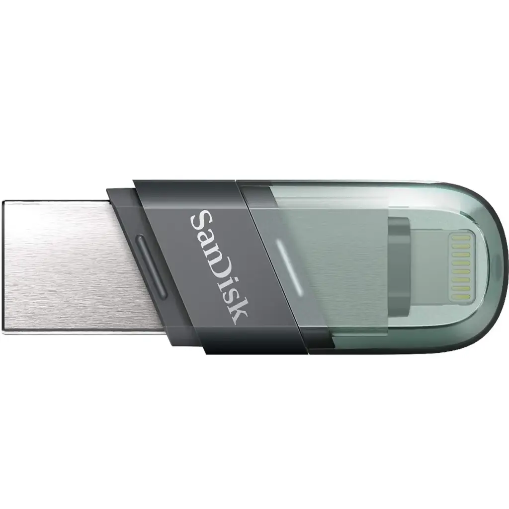 SanDisk iXpand Flip USB 3.1 Flash Drive 64GB Type-A + Lightning - Silver/Green