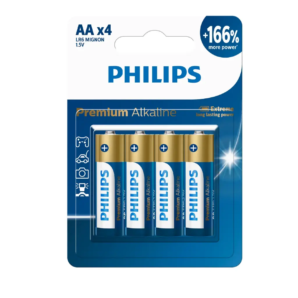 Philips Premium Alkaline AA Batteries LR6M4B/40 - 4-Pack