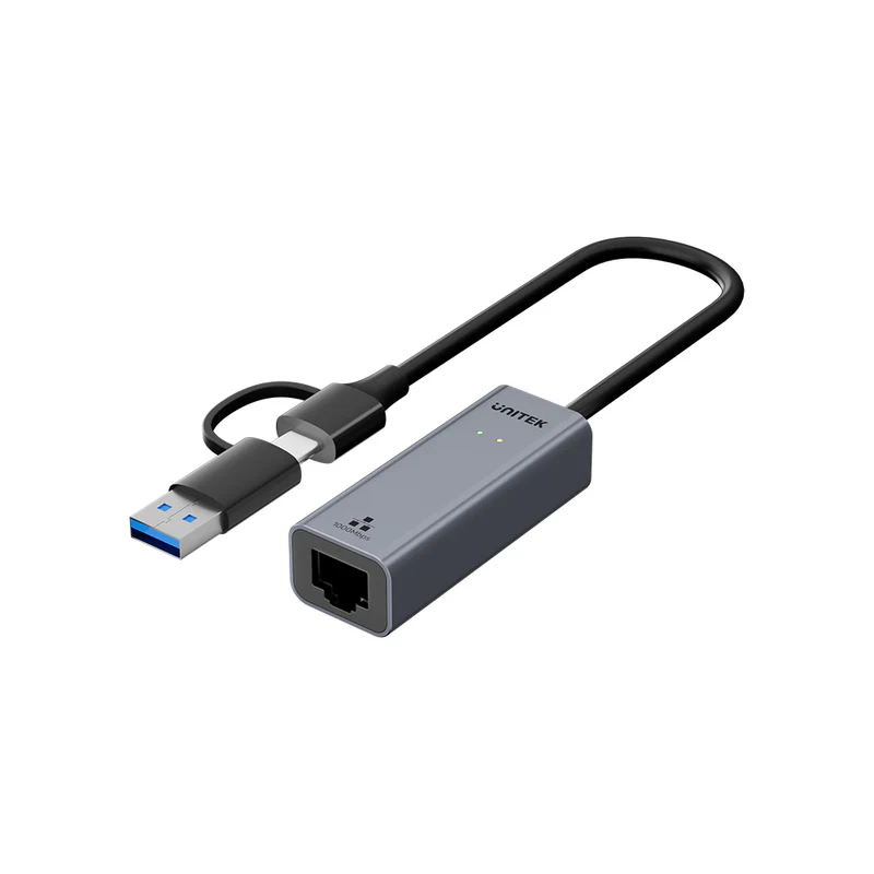 يونيتيك Y-3465AGY01 محول هجين يو إس بي-إيه/يو إس بي-سي إلى جيجابت إيثرنت RJ45 - 15 سم، رمادي فلكي