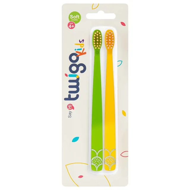 Flipper Twigo Kids Soft-Bristle Toothbrushes - Green & Yellow, 2-Pack