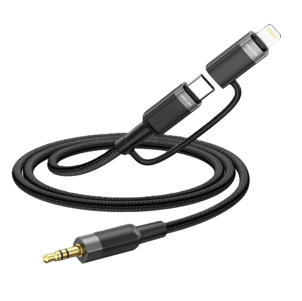 Green Lion 2-in-1 Audio Cable USB-C / Lightning to 3.5mm AUX - Black