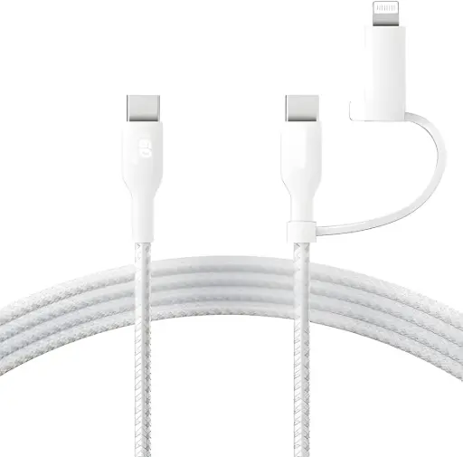 [DNA0003326] كابل مضفر بلكين BoostCharge 2 في 1 من USB-C إلى USB-C مع محول Lightning طول 1.5 متر