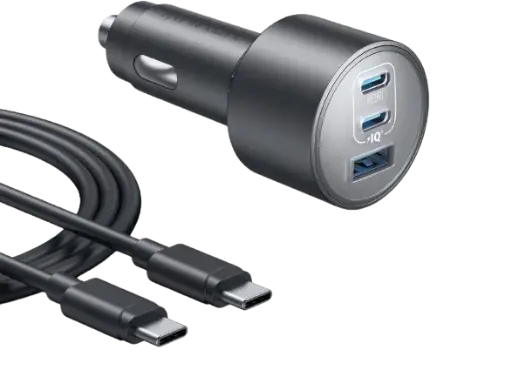 شاحن سيارة أنكر بثلاثة منافذ بقدرة 167.5 واط مع كابل USB-C بطول 3.3 قدم.
