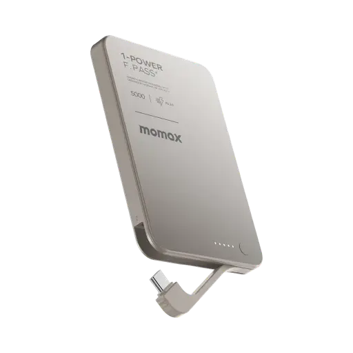 [DNA0028609] باور بانك ميني موماكس 1-Power بسعة 5,000 مللي أمبير مع كابل USB-C مدمج وقابل للطي – تيتانيوم
