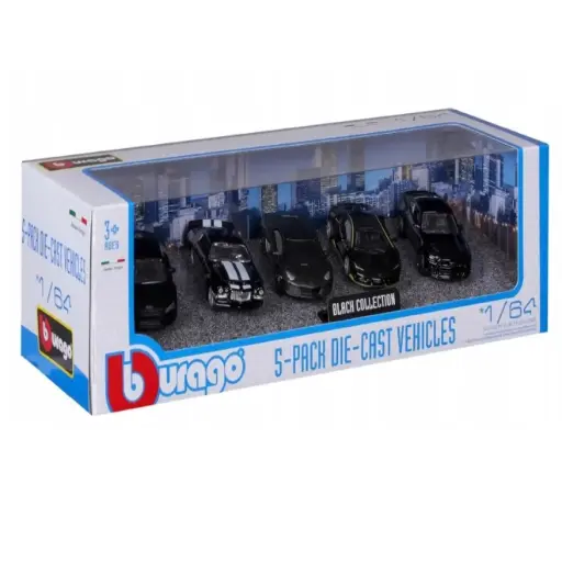 [DNA0046480] طقم 5 سيارات بوراجو بمقياس 1:64 - الإصدار الأسود (Bburago 1:64 5-Pack - Black)