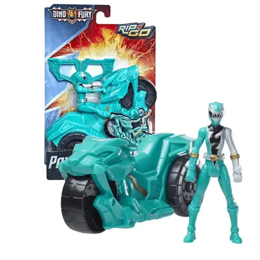 [DNA0057171] Hasbro Power Rangers Dino Fury Rip N Go Sabertooth Battle Rider & Green Ranger