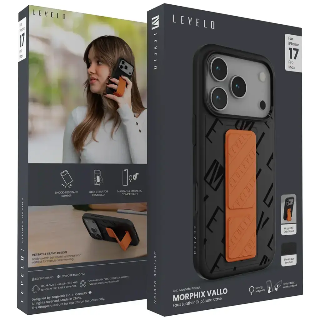 Levelo Morphix Vallo with Faux Leather Gripstand Case & Magsafe for iPhone 17 Pro  ProMax (1).webp