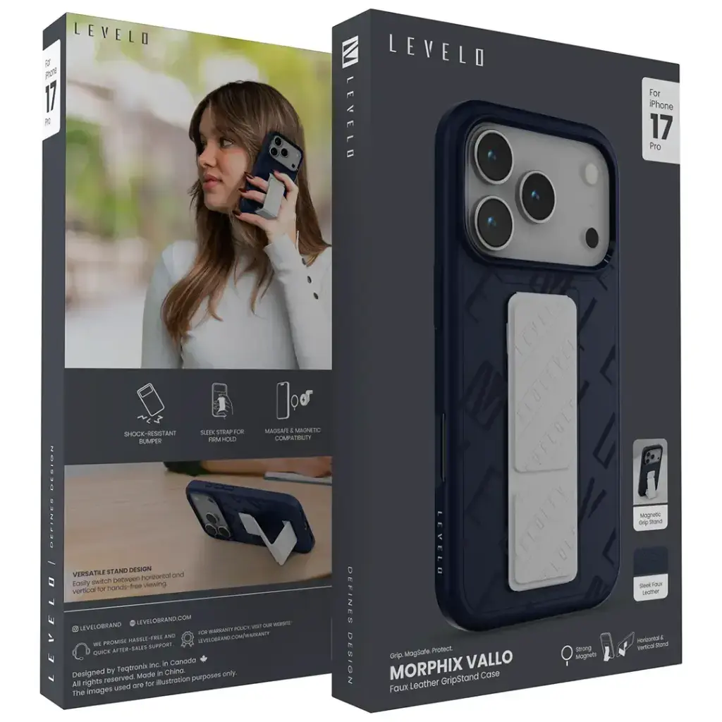 Levelo Morphix Vallo with Faux Leather Gripstand Case & Magsafe for iPhone 17 Pro  ProMax.webp