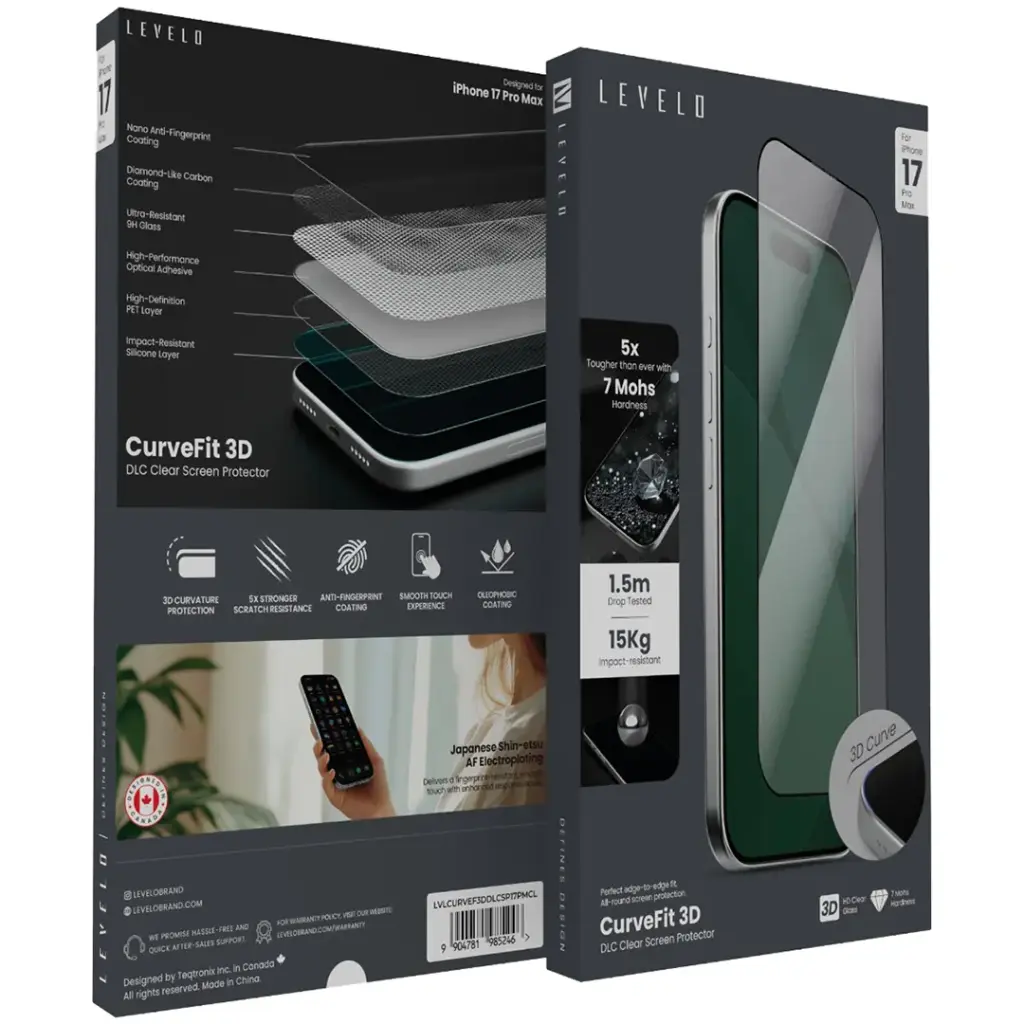 Levelo CurveFit 3D DLC Screen Protector for iPhone 17 Pro Max - Clear.webp