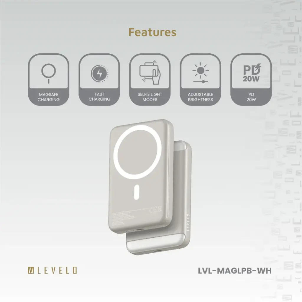 Levelo MagLight Portable Power Bank 8000mAh - White.webp