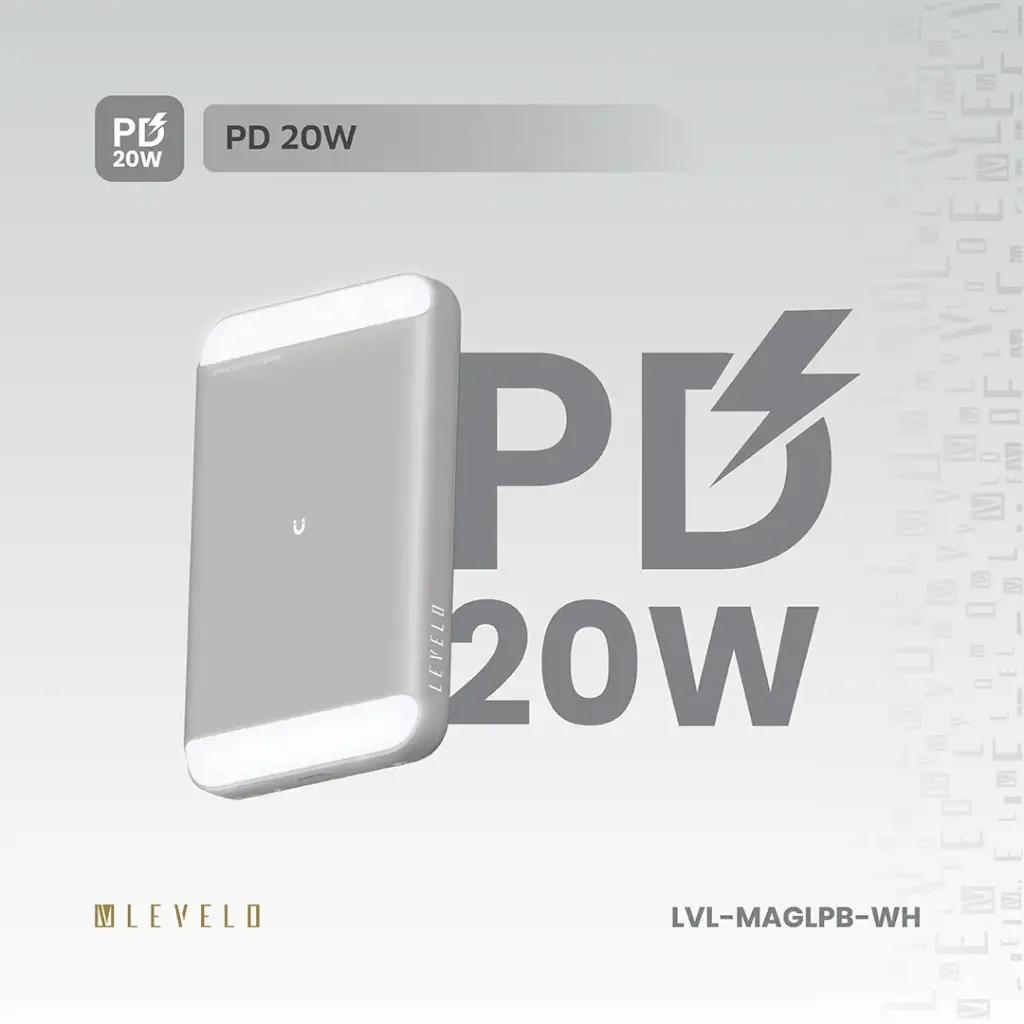 Levelo MagLight Portable Power Bank 8000mAh - White (2).webp