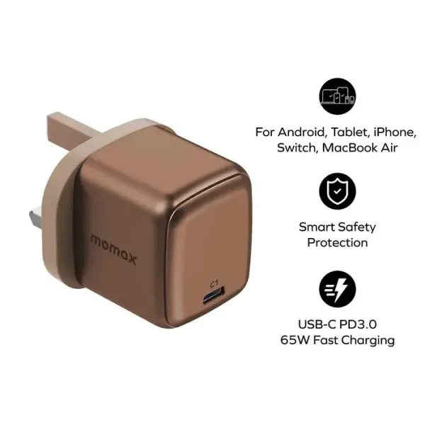 MOMAX 1-Charge 1-Port GaN 65W charger (UK) (Desert Titanium).webp