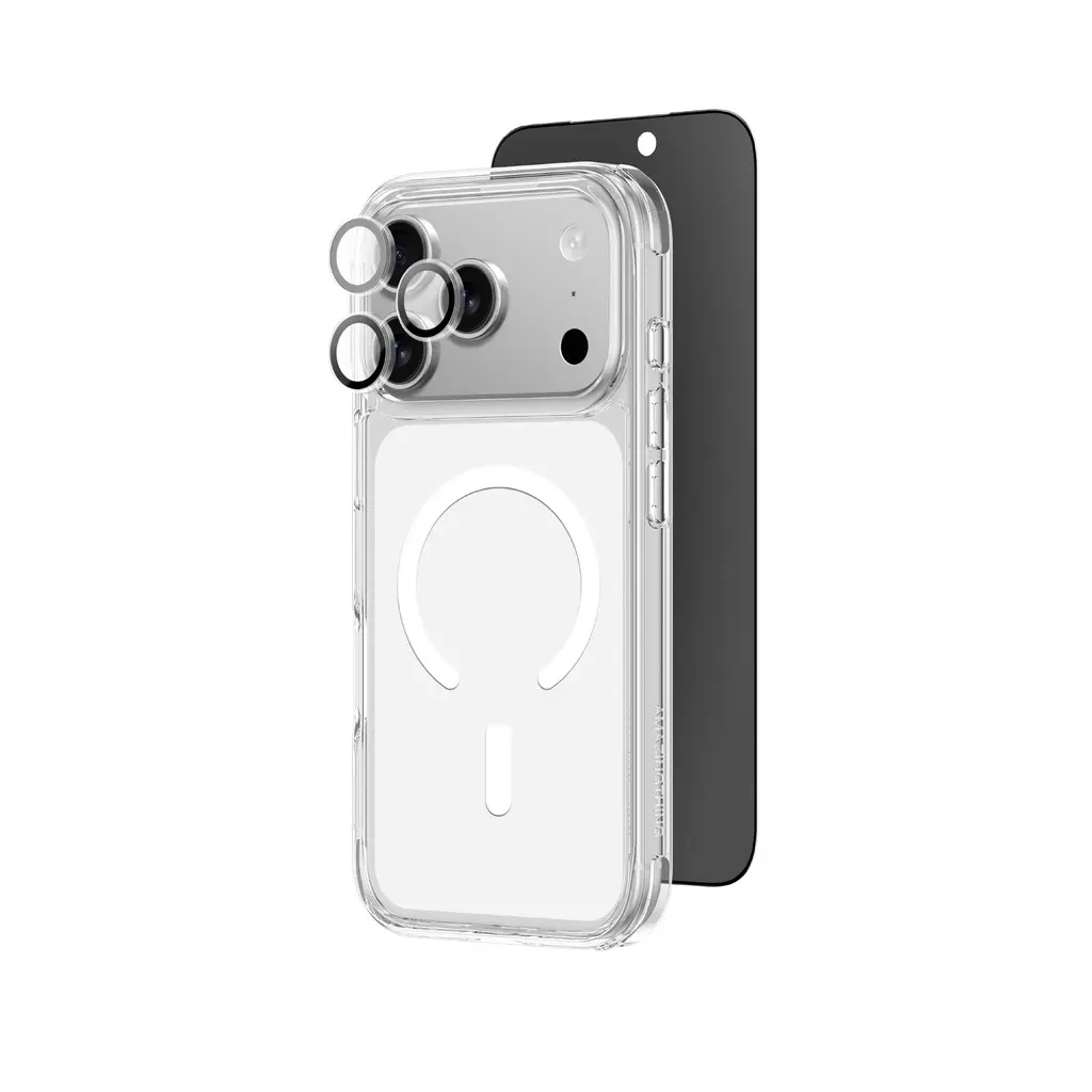 AT RADIX GLASS 3 IN 1 BUNDLE PROTECTOR FOR IPHONE 17 PRO MAX 6.9 (MINIMAL MAGSAFE CASE + RADIX 3D PRIVACY GLASS + AR CLEAR LENS).webp