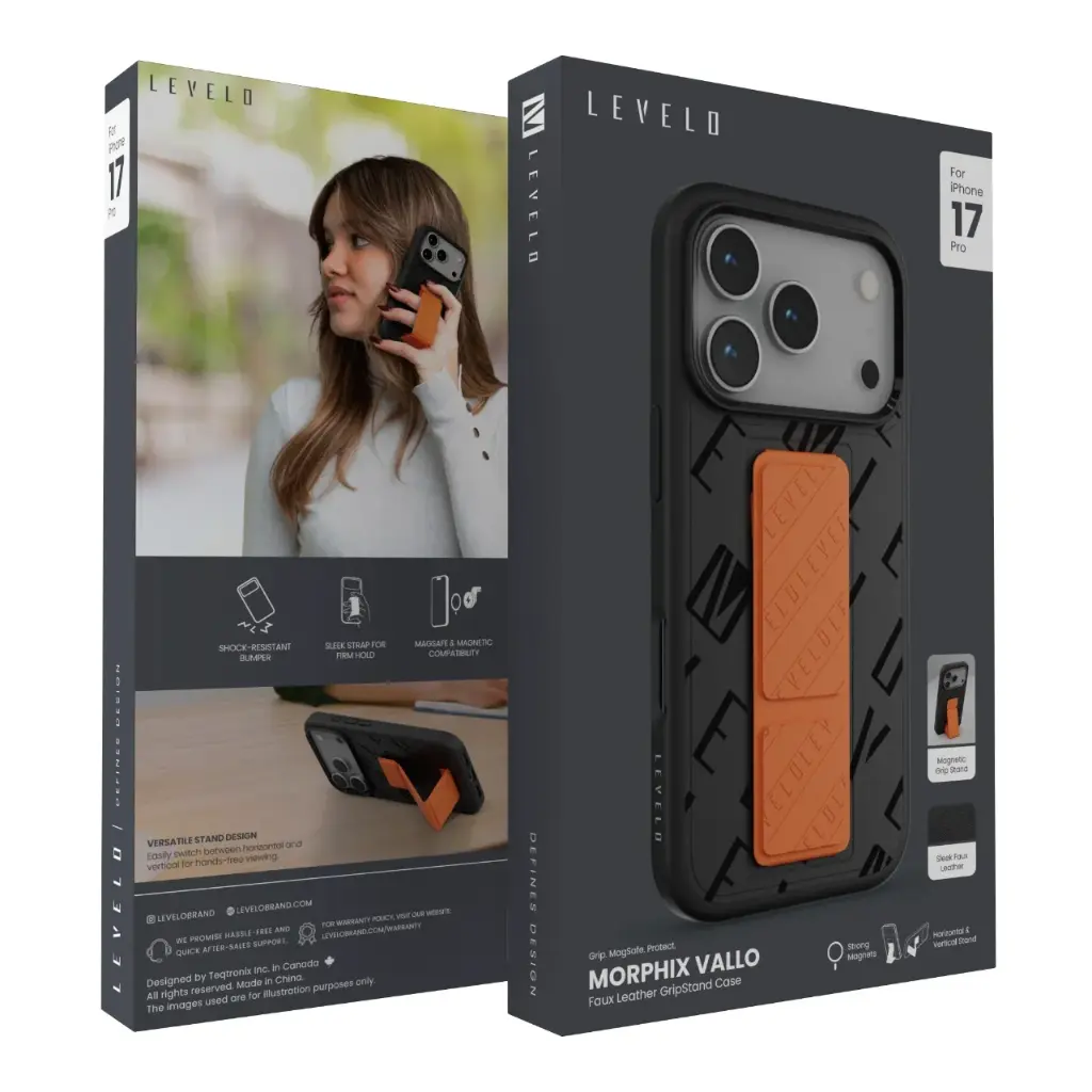 Levelo Morphix Vallo Pu Leather Grip Case For Iphone 17 Pro - Onyx Flame - Image 3.webp