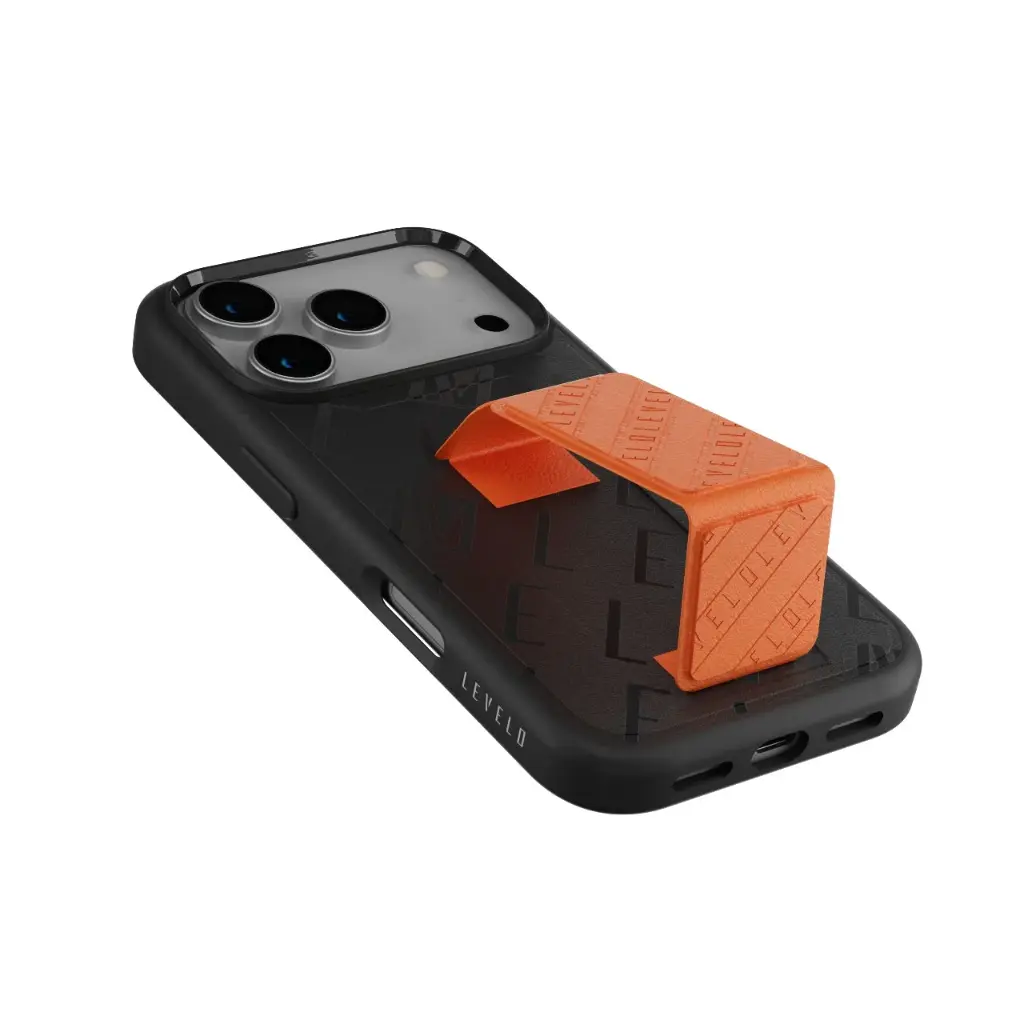 Levelo Morphix Vallo Pu Leather Grip Case For Iphone 17 Pro - Onyx Flame - Image 2.webp