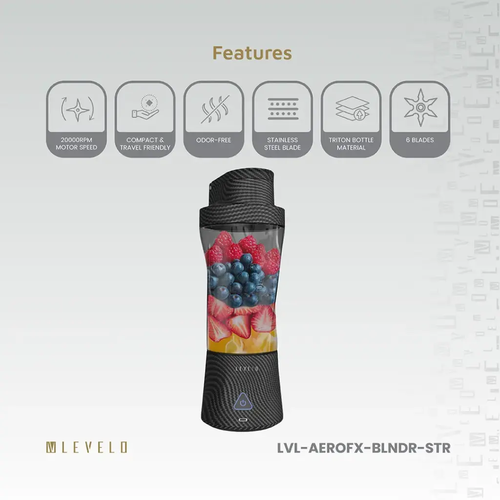 Levelo Portable Carbon Fiber Blender Aeroflex - Smoky Transparent.webp