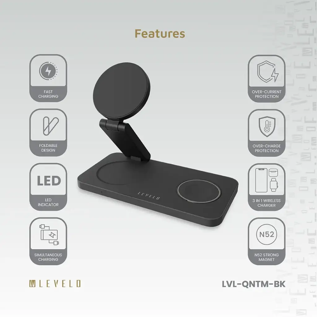 Levelo Quantum 3 in 1 Wireless Charger - Black.webp