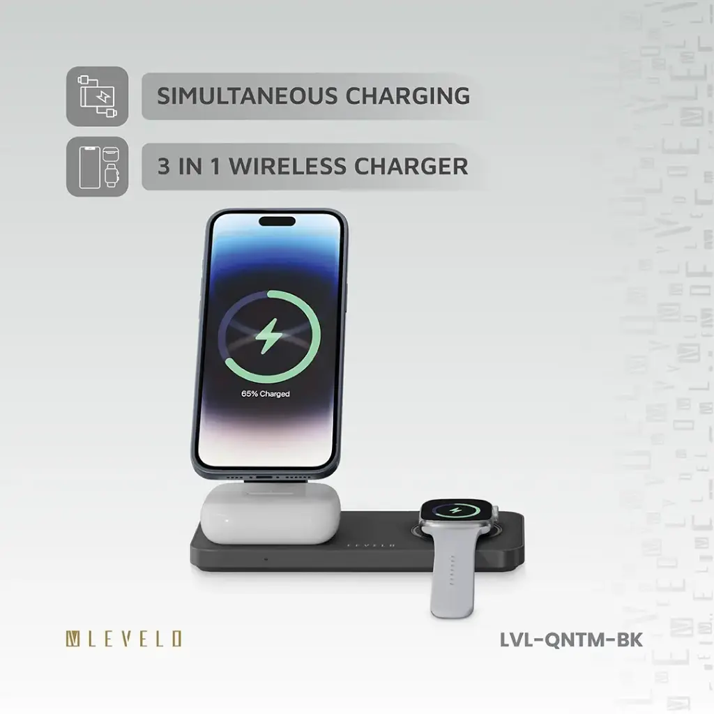 Levelo Quantum 3 in 1 Wireless Charger - Black (4).webp