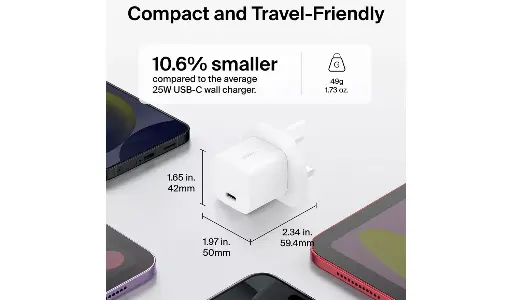 شاحن جداري بلكين USB-C بقدرة 25 واط مع تقنية PPS وكابل USB-C إلى USB-C طول 1 متر