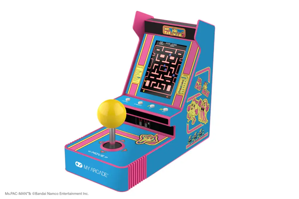مشغل الألعاب My Arcade Ms. Pac-Man جويستيك: ألعاب أركيد الكلاسيكية، ألعاب ريترو، جهاز ألعاب فيديو صغير، وضعان للعب، هدية مثالية لأعياد الميلاد