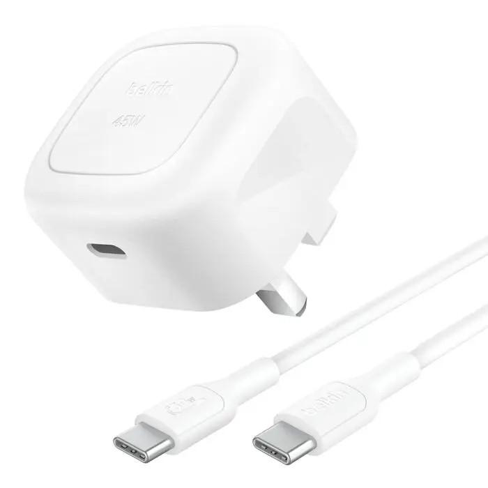 شاحن جداري بلكين USB PD بقدرة 45 واط مع تقنية PPS وكابل PVC-C طول 1 متر، 3 أمبير