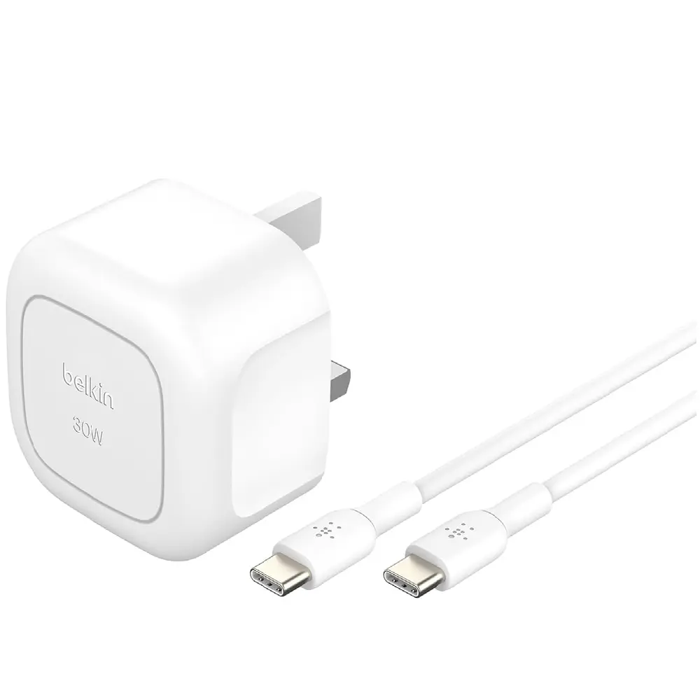شاحن جداري بلكين Cube بقدرة 30 واط PPS مع كابل USB-C إلى USB-C طول 1 متر