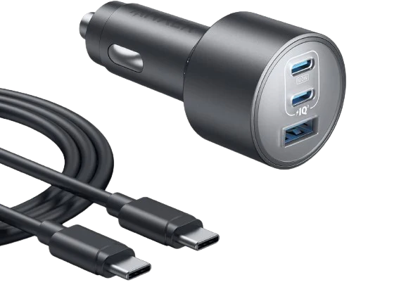 شاحن سيارة أنكر بثلاثة منافذ بقدرة 167.5 واط مع كابل USB-C بطول 3.3 قدم.