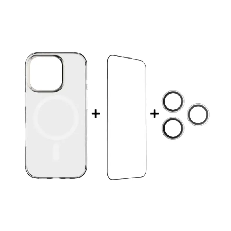 موماكس طقم هدايا شامل: غطاء MX + واقي شاشة ثلاثي الأبعاد + واقي عدسة لهاتف iPhone 16 Pro