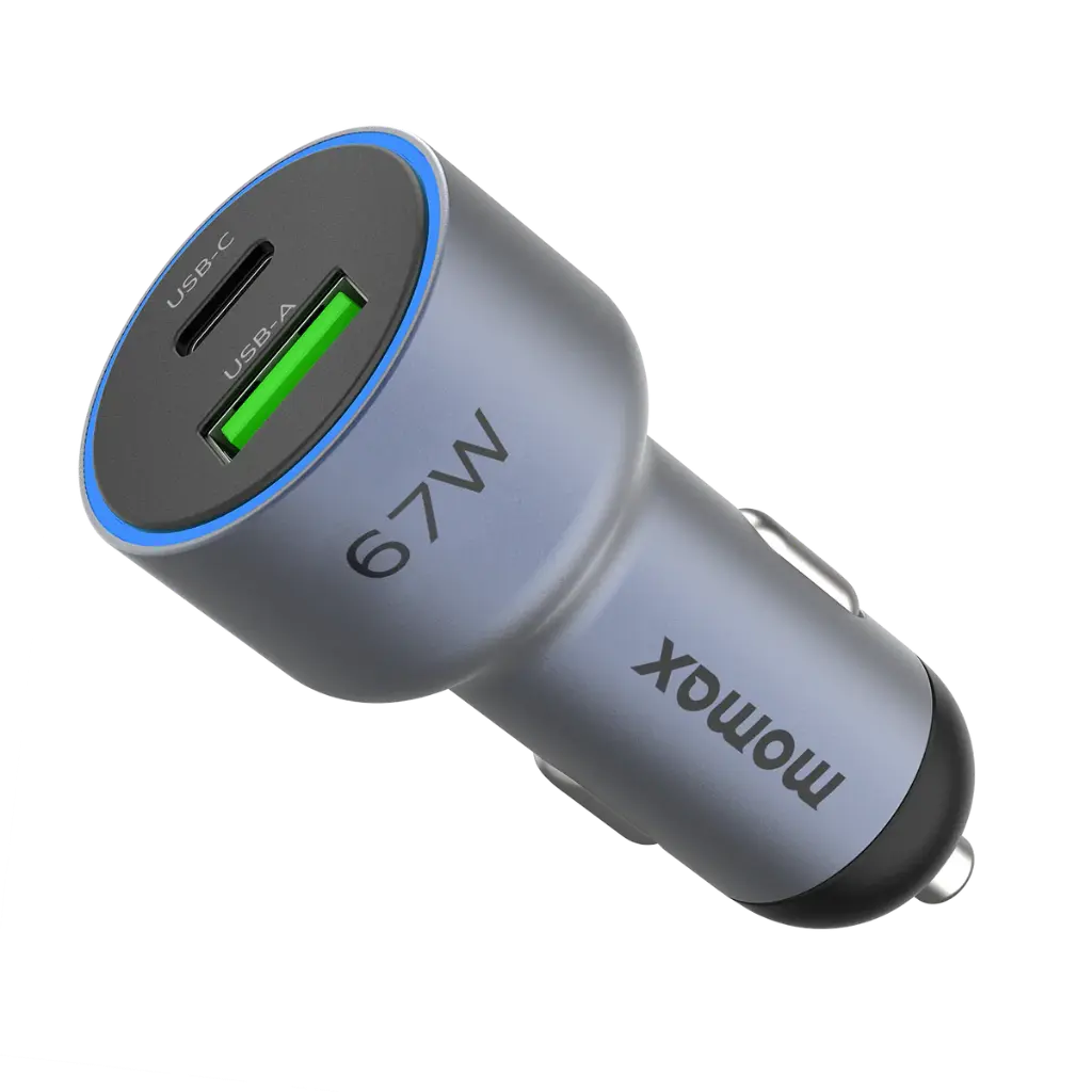 Momax MoVe 67W dual-port car charger with CtoC Cable Space Grey 