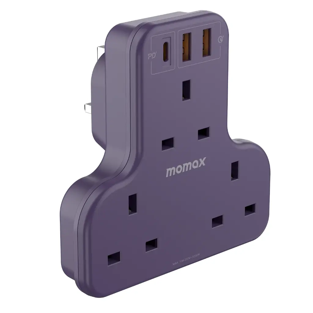 موماكس ONEPLUG مقبس تمديد على شكل حرف T بثلاثة مخارج مع منفذ USB