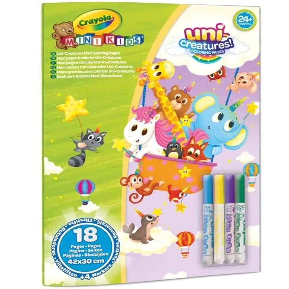 Crayola - صفحات تلوين ماكسي 18 صفحة مع 4 أقلام تلوين – يونـي كريتشرز